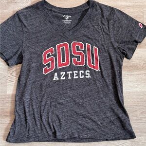 Women’s San Diego State University League Aztecs Gray V-Neck T-Shirt